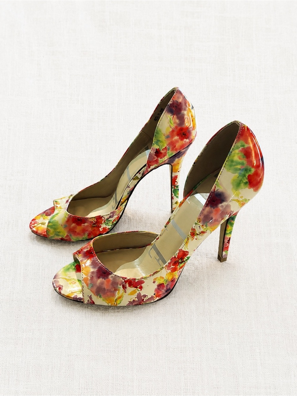 Elle Watercolor Floral Peep-Toe Heels - Multi